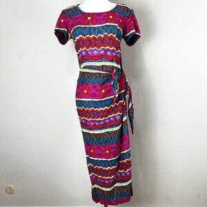 Vintage Jessica Howard‎ Midi Dress Sarong Wrap Colorful Bold Size 4 Petite